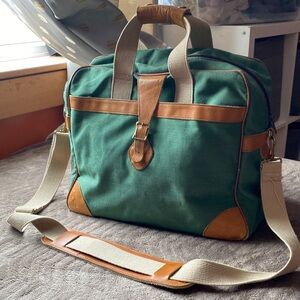 Vintage L.L. Bean Elegant Green and Tan Travel Duffel Bag
